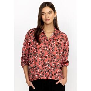 CALME by JOHNNY WAS High-Low Button-Front Shirt Pale Blush Orchid Floral Size M